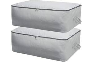 OMYGARDEN 2 piezas 100% algodón natural, bolsa de almacenamiento suave para ropa de cama, edredones, almohadas, mantas, todos los artículos voluminosos, transpirable y lavable, 65 x 47 x 22 cm, gris claro
