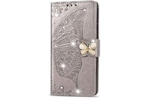 Reevermap iPhone 11 Case Glitter Cystal Flip PU Leather Phone Cover for iPhone 11, Shockproof Wallet Card Slots Butterfly Embossed Gems Bling Shiny Magnetic Clasp Kickstand, Dark Grey