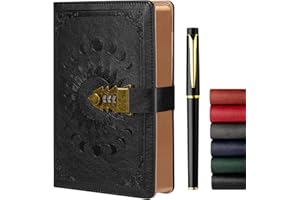 ZXHQ Journal intime avec serrure pour femmes hommes, journal secret pour filles, carnet d'écriture en cuir rechargeable, format A5 (8,5 × 5,9 pouces)