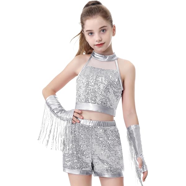 Tenue Danse Fille Ranrann - Haut Paillettes, Jupe Métallique, Jazz/modern, Tailles 5-16 Ans