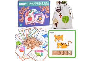 BITOYO Buchstaben Lernen, Montessori Spielzeug ab 3 Jahre mit 30 Doppelseitigen Lernkarten, 100 Holzbuchstaben, 1 Stoffbeutel, Lernen Rechtschreibspielzeug Geschenke für Kinder im Alter von 3 4 5 6 7 Jahren