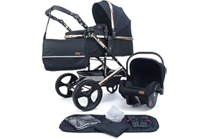 Pixini Passeggino Trio Kalani, 3 in 1 Carrozzina Ovetto Pieghevole, Accessori, Bambini (oro rosa lucido/nero)