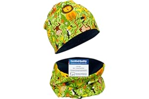 HECKBO Children Girl Beanie Hat & Loop Scarf Set - Different Designs - Spring Summer Fall Winter - 95% Cotton - Soft Easy Care Stretch Material - for Cool Kids Boys Girls