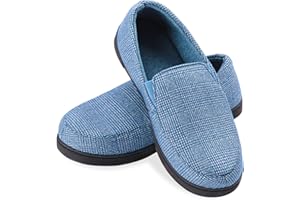 Zizor Men's Suede Moccasin Slippers, Cozy Memory Foam House Shoes with Anti Skid Rubber Sole