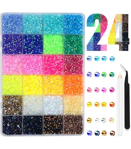 JOISHOP 24.000 Strasssteine Aus Kunstharz | 3 Mm, Flache Rückseite, 24 Farben + Pinzette & Stift Für Nageldesign & Basteln