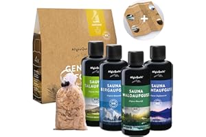 ‎ALLGÄUQUELLE NATURPRODUKTE AllgäuQuelle® Saunaaufguss Set Bio 4er Sauna Zubehör 4x100ml Sauna Aufguss - Sauna Set inkl. Karte mit Allgäu Insider-Tipps