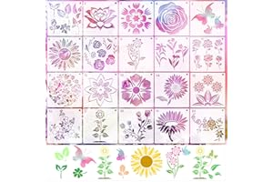 VETPW 20 Pcs Girasol Plantillas de Pintura Reutilizables, Flores Plantillas de Dibujo DIY Set de Plantillas para Suelos, Ventana, Muebles, Madera, Diseño de Paredes, 15x15CM