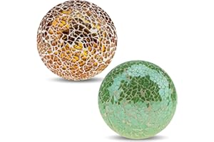 Yatinkim 2pcs Mosaic Glass Balls Decorative Orbs 8.5cm Centerpiece Decor Sphere Bowls Vases Dining Table House Living Room Tray Gold Green