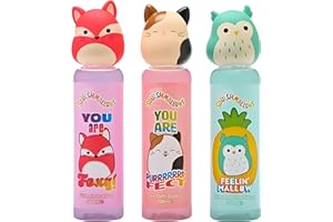 CORSAIR TOILETRIES Squishmallows Kids Bubble Bath 3-Pack – 300ml Each – Foxy Fruity, Cam Purrfect, Winston Feelin’ Mallow – Fun Collectible Character Bottles with Squishy Tops