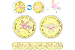 VEEKAY Zahnfee Münzen,10 Stück Farbige Zahnfee Geschenk,Zahnfee Geschenke Mädchen,Goldmünzen Kinder,Zahnfee-Goldmünzen mit unterschiedlichen Motiven auf der Vorder-und Rückseite,Bunte Zähne,Bunte Feen