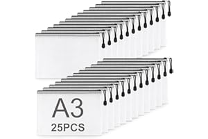 ASelected 40PCS Pochette Document, Pochette Zip Chemise PVC Mesh (Noir, A3)