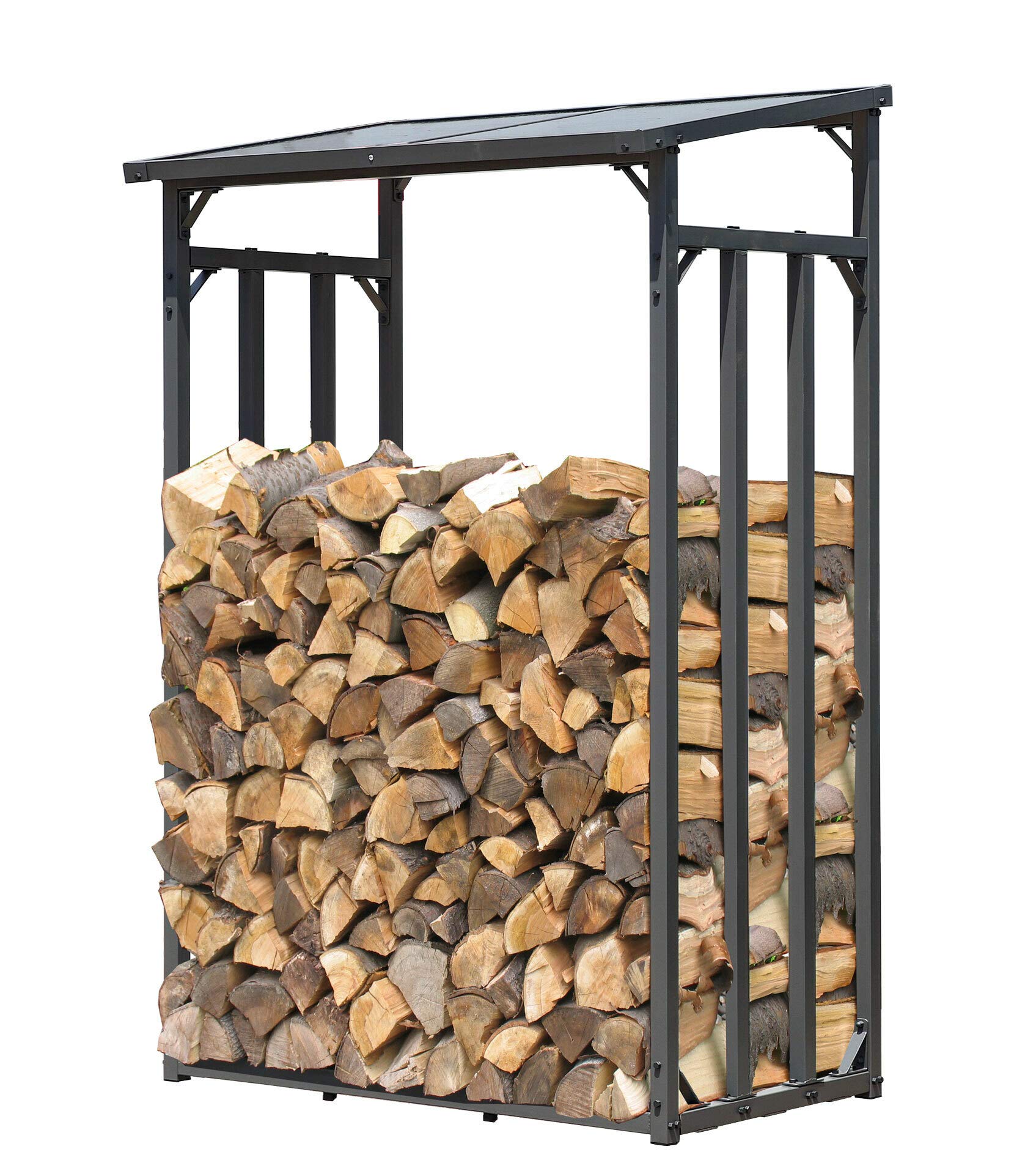 QUICK STAR Metall Kaminholzregal Anthrazit 130 x 70 x 185 cm Garten Kaminholzunterstand 1,6 m³ Stapelhilfe Aussen mit Wetterschutz Schwarz – Bild 4