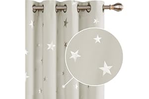 Deconovo Tende Oscuranti Termiche Isolanti per Camera da Letto Stelle Stampate con Occhielli 2 Pezzi, 117x229 CM (Larghezza x Altezza), Beige Chiaro
