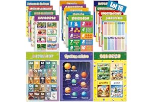CUSTAMIX Lot de 16 Posters Alphabet Enfant 42x28 cm –Affiches Éducatives Français :Apprentissage complet : Alphabet,Chiffres,Calcul,Couleurs,Formes,Saisons,Temps,Univers –Décoration Murale pour Chambre