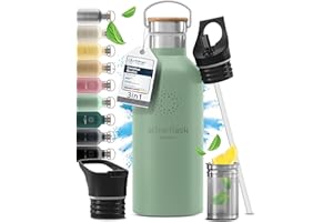 BEMAXX Botella de Agua Térmica ACTIVE FLASK + Pajita (3 Tapones) sin BPA - 1l & 500ml | Frasco Termo de Acero Inoxidable + Aislamiento Vacío | Cantimplora Aislada Bicicleta Deporte Caliente Fría Café Té