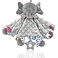 UNMOT Baby Comforters Blanket Newborn Touch Tag Blankets Elephant Soft Comforter Baby sleeping toy with Taggies Teether soft elephant security blanket (Grey)