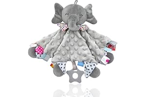 UNMOT Baby Comforters Blanket,Baby Comforters Newborn Soft Touch Tag Blankets Elephant Soft Comforter Baby sleeping toy with Taggies Teether soft elephant security blanket (Grey)