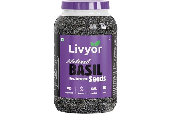Livyor Raw Basil Seeds for eating Sabja Seeds Tukmaria (1kg)