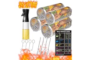 IGINOA Zylindrischer Grillkorb Rauchnetz Grillzylinder Edelstahl für Gemüse Kolibrin Grillrolle Grilltrommel Grillnetz Pommes Drachenkind Drehspieß Grillkäfig Basket Rund BBQ Rolling Grilling mit Gabel