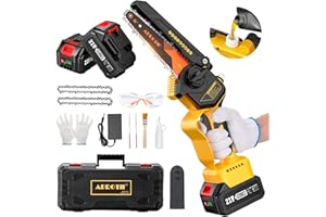 Motosierra a Bateria 8000mAh, APROTII Mini Motosierra Eléctrica de 6‘’con 2 * 4.0 Ah Baterías, Tensión y Cambio de Cadena sin Herramientas, Tanque de Aceite 30ML, Compatible con batería Makita 18V
