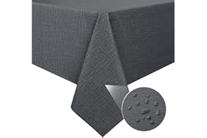 ‎MOSAYT mosayt Leinenoptik Wachstuchtischdecke 140x180 cm Tischdecke Abwaschbar PVC 100% Wasserdicht Tischdecken Plastiktischdecke Wetterfest Wachstuch Grau Outdoor, Garten, Hochzeit,Terrasse,Grill,Draußen