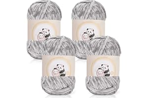 Aeelike Chenille Yarn 400g, 4 Pack Plush Chunky Chenille Wool for Knitting 100g Balls, Soft Fluffy Velvet Chunky Thick Yarn for Crochet Amigurumi, Baby Blanket, Scarves, Socks & DIY Crafts, Light Grey