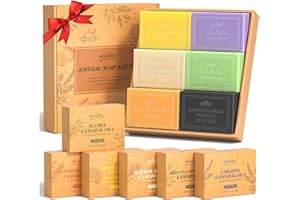 POP MODERN.C Coffret Cadeau de Savons Naturels, Savon bio Pour le Visage et le Bain, Arbre à Thé, Lavande, Amande, Avoine, Charbon de Bambou, Savon à L'Acide Kojique au Curcuma, 6x100g, Cadeau FêTe des MèRes