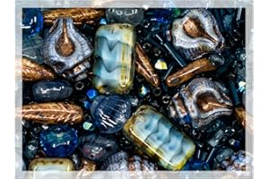 ‎BOHEMIA CRYSTAL VALLEY 60 g Mix of Unique Czech Bohemia Glass Pressed Beads, Dark Blue, Table Cut, Matte and Glossy, Faceted Fire Polish, Hand Made Set Kit BCV