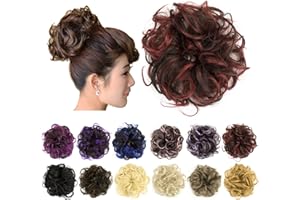 IMISSU 2 Pièces Morceau de cheveux chignon désordonné Updo Faux Chouchous Extension de Queue de Cheval Ondulés Bouclés Postiches Bandeau pour Femmes (2PCS Marron Bordeaux)