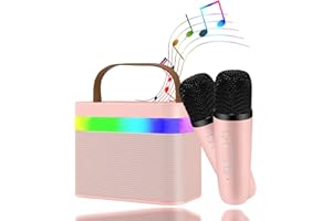DOEDOEFONG Karaoke Maschine mit 2 Drahtlosen Mikrofonen für Kinder, Karaoke Mikrofon Tragbares Bluetooth KTV Anlage, Lautsprecher mit Stimme wechselnde Effekte & LED-Lichter Jungen Mädchen Geschenke
