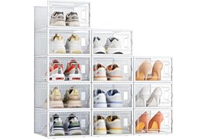 StowBin Lot de 12 boîtes de rangement à chaussures empilables en plastique transparent avec portes pour femme/homme, 32,5 x 23 x 13,5 cm (transparent)