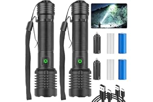 Chasinglee Torcia LED ricaricabile 90000 lumen, torcia led potente ad alto lumen, torcia ad alta potenza, super luminosa, ricaricabile Type-C, per il campeggio e l'escursionismo（Confezione da 2）