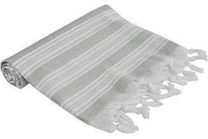 BABEL ARTESANIA Serviette, peshtemal turc, fouta, paréo pour plage, bain, douche, hammam, sauna, sport. Taille XL en coton bio 100 x 180 cm (gris).
