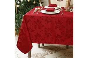 Romanstile Nappe Rectangulaire Rouge 150 x 350 cm,En Jacquard Raffiné,Polyester 210GSM,Imperméable,Anti-Tache, pour Grandes Tables,Dîners de Noël, Mariages,Fêtes de Fin d'Année et Réceptions Élégantes