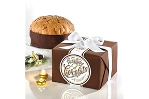 FLAMIGNI, Panettone Artigianale con Gocce di Cioccolato Fondente, Glassato con Nocciole e Mandorle, Senza Uvetta e Canditi, Pacchetto con Nastro Ideale come Regalo di Natale, 1kg