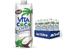 Vita Coco Extra Coconut Water Multipack 1 Litre x 6, Pressed Coconut Water, Packed With Electrolytes, Gluten Free, Full Of Vitamin C, Low-Calorie Electrolyte Drink, Thirst Quenching Refreshment