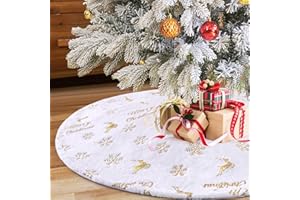 LOMOHOO Okrągły dywanik pod choinkę, 90 cm, ze złotymi cekinami, płatek śniegu, biały pluszowy dywanik pod choinkę, dywan na wesołe Boże Narodzenie, imprezę, jako dekoracja