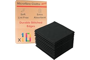 REXO - Microfibre Cleaning Cloth Pack of 10. Premium Lint Free Cleaning Cloths, Ultra Absorbent, Reusable & Durable Multipurpose Cloths for Kitchen, Car, Windows & More (Black, 30x30cm)