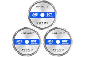 NINEHOLE 3 sztuki Brzeszczot do Piły Tarczowej 165 x 20 mm (pierścień 16 mm) - Tarcza 80 Zębów, do Drewna, Sklejki, Laminatu, Płyt Kartonowo-Gipsowych, Plastiku