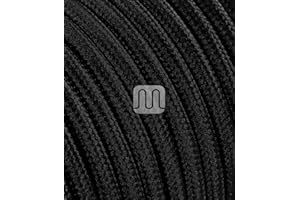 MERLOTTI Cable eléctrico redondo revestido de tela de color negro (2 x 0,75 mm) para lámparas, lámparas de mesa y de diseño. Fabricado en Italia