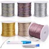 Fizdoqg 6 Rolls Metallic Crochet Thread 0.5 mm x 164 ft Gold Thread 300 m | nylon thread for bracelets 0.5mm silver and silk