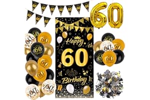 TIKPLUS 60 Geburtstag Mann,Deko 60. Geburtstag Junge "Happy Birthday" Geburtstagsbanner, Luftballons 60 Deko, Wimpelbanner Girlande Flagge, Konfetti 60. Tischdeko,Geschenke Für 60 Jährige Jungen (60s)