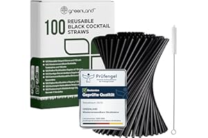 Greenland 100 Wiederverwendbare kurze Schwarze Cocktailstrohhalmen mit Bürste – 15 cm lang, 6 mm breit – Perfekt für Cocktails, ideal als Kinderstrohhalme (Trinkhalme)