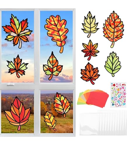 12-teiliges Herbst-Bastelset Für Kinder – DIY Stocherkunst Mit Bunten Papieren & Aufklebern