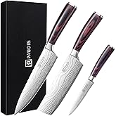 PAUDIN Professional Kitchen Knife Set, 3 Pieces, Stainless Steel Utensils, Wooden Handle, Universal Chef Knives for Cutting M