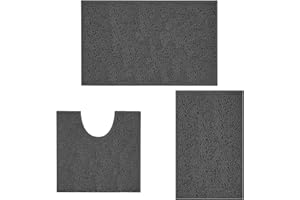 COMPOLICY Chenille Bathroom Mat Sets 3 Piece, U-Shaped Contour Toilet Rug Bath Mat Set, Non Slip Soft Absorbent Bath Mats Home Decor Accessories, Bath Mat Sets for Bathroom (Dark Grey)