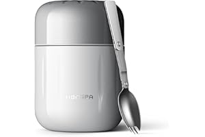 BSWAY Termo Para Comida 510ml, acero inoxidable, con cuchara plegable, comida, comida para bebés, sopa, papilla, yogur, recipiente térmico para viajes, blanco