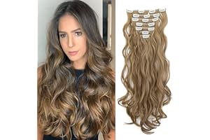 Gairyan Extensiones de Clip de Pelo Natural 7 Piezas 16 Clips Cabello Extensiones con Clips Sintético Extensión De Cabello Más Suave Aspecto Real Rizado 20" - Rubio claro&Marrón ceniza