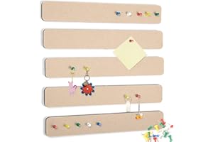 JIOL 5 Pack Felt Pin Board Bar Strips Bulletin Board for Bedrooms Offices Home Wall Decoration, Notice Board Self Adhesive Cork Board with 35 Push Pins for Paste Notes, Photos, Schedules (Camel-5)