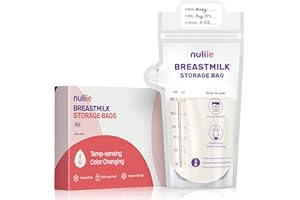 Nuliie bolsas de almacenamiento de leche materna con detección de temperatura de 180 ml, Paquete de 50 Bolsas Congelar Leche Materna Sin BPA y Bolsa Independiente. Ahorra espacio